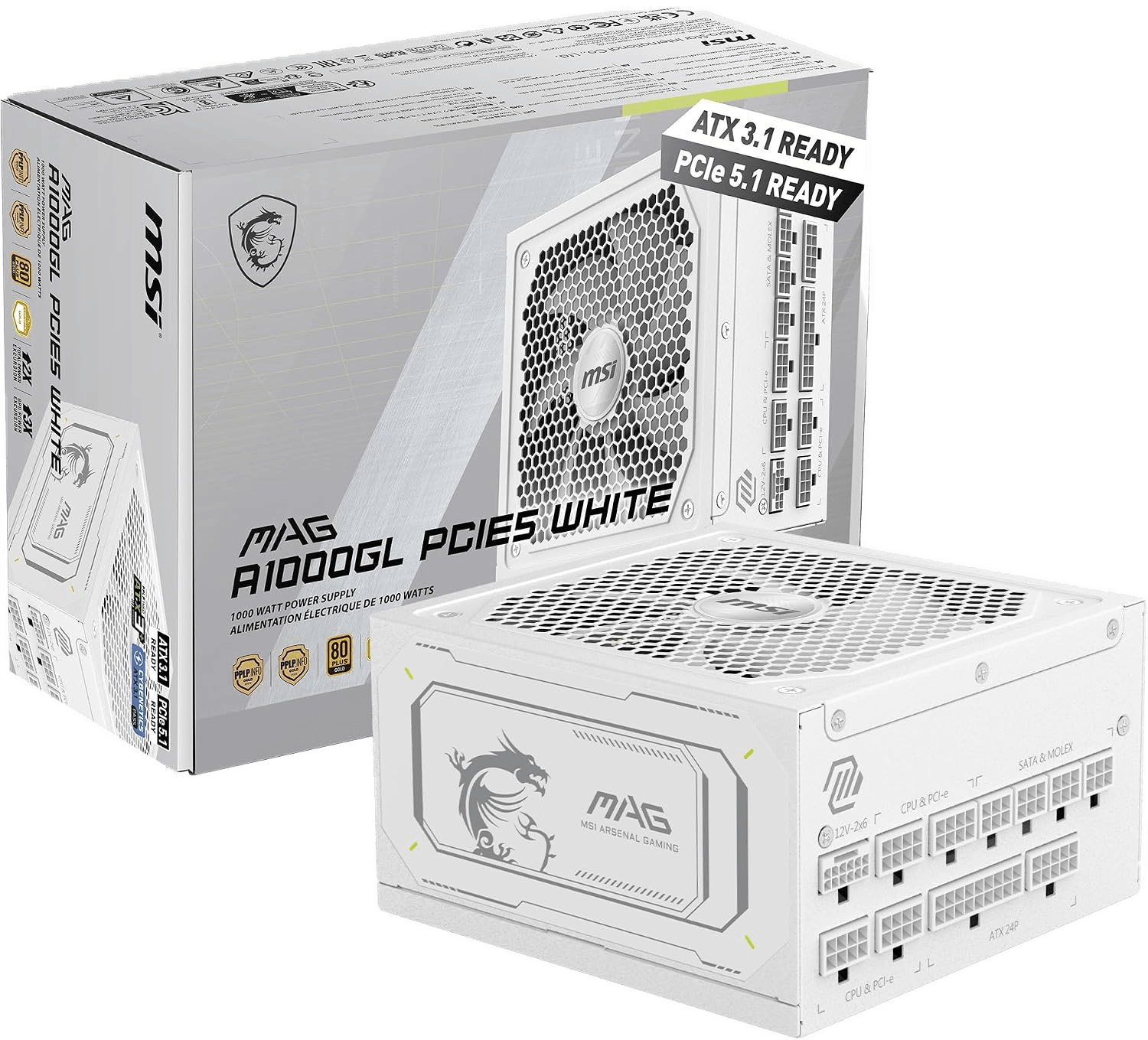 კვების ბლოკი - MSI MAG A1000GL PCIE5 WHITE