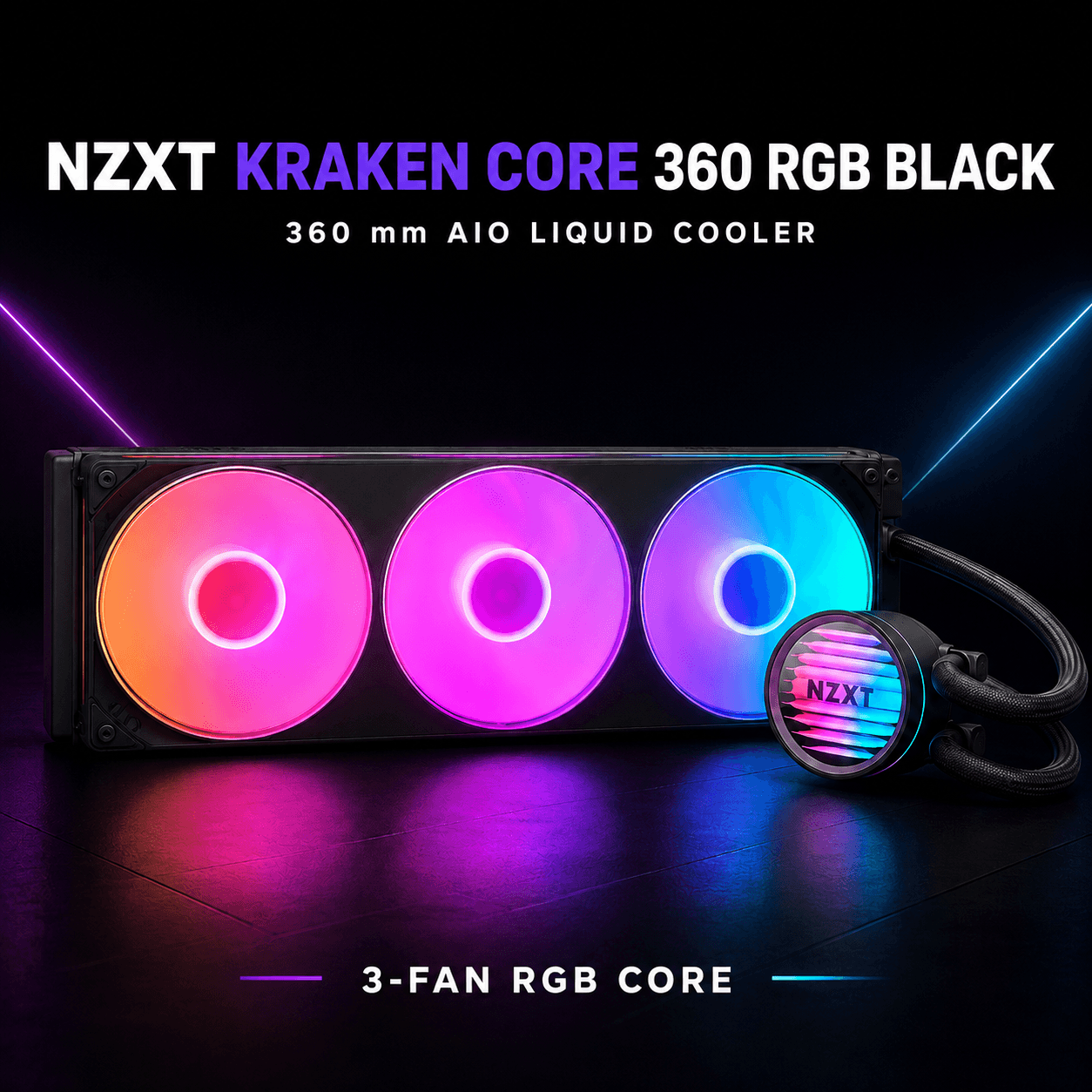 პროცესორის წყლის გაგრილება - NZXT Kraken Core 360MM RGB Black