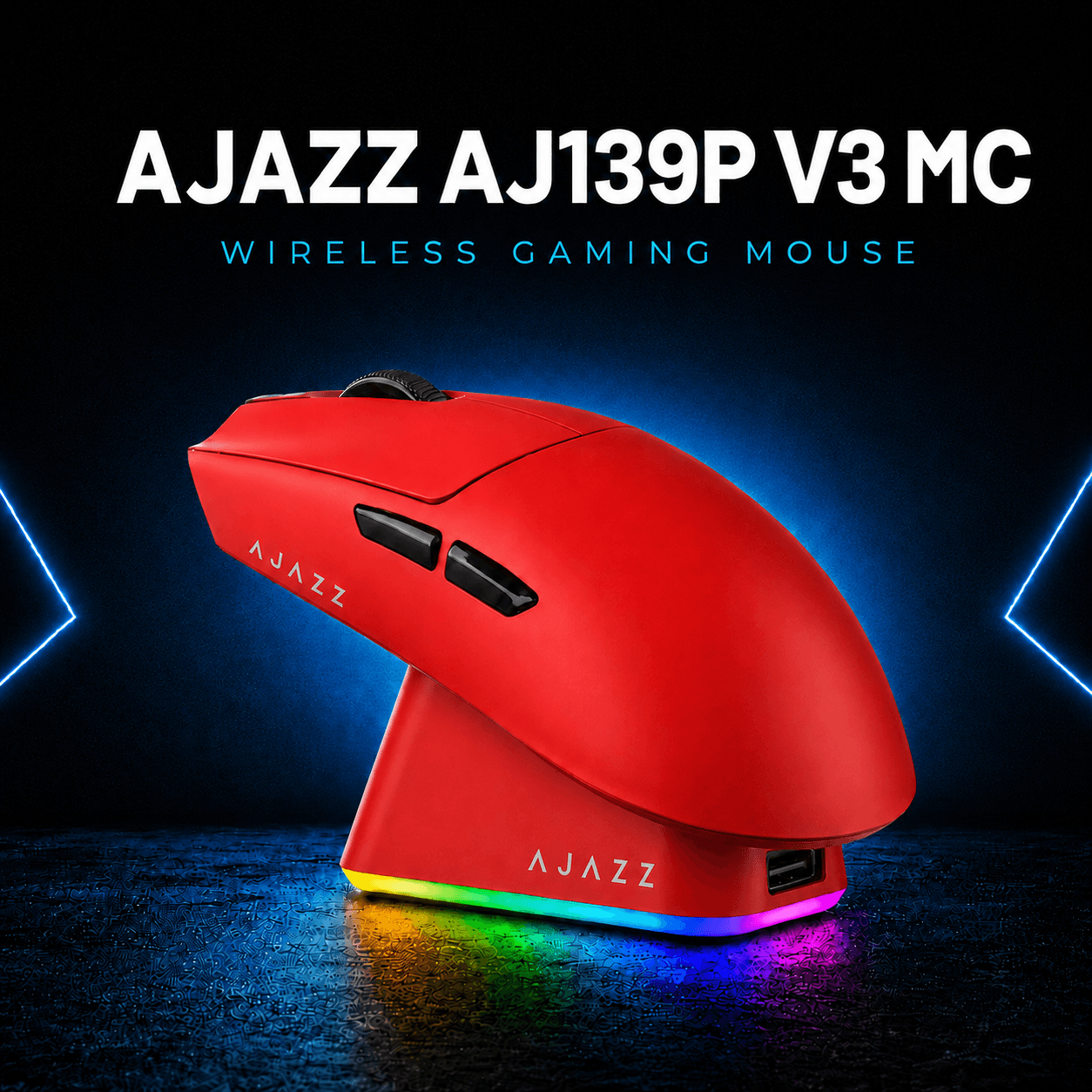 AJAZZ AJ139P V3 MC Gaming Mouse მაგნიტური დამტენი დოკით წითელი