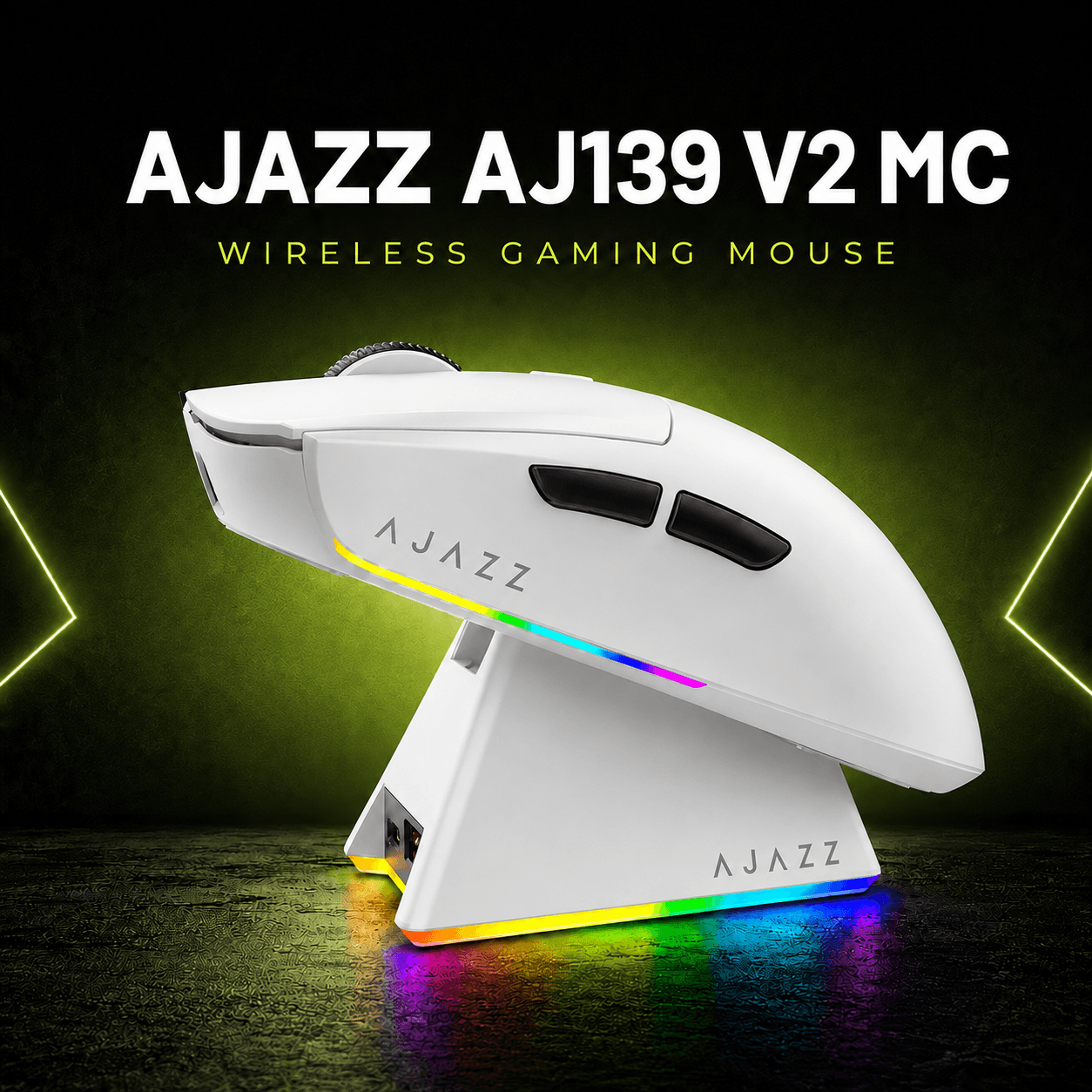 AJAZZ AJ139 V2 MC Gaming Mouse with Charging Base თეთრი