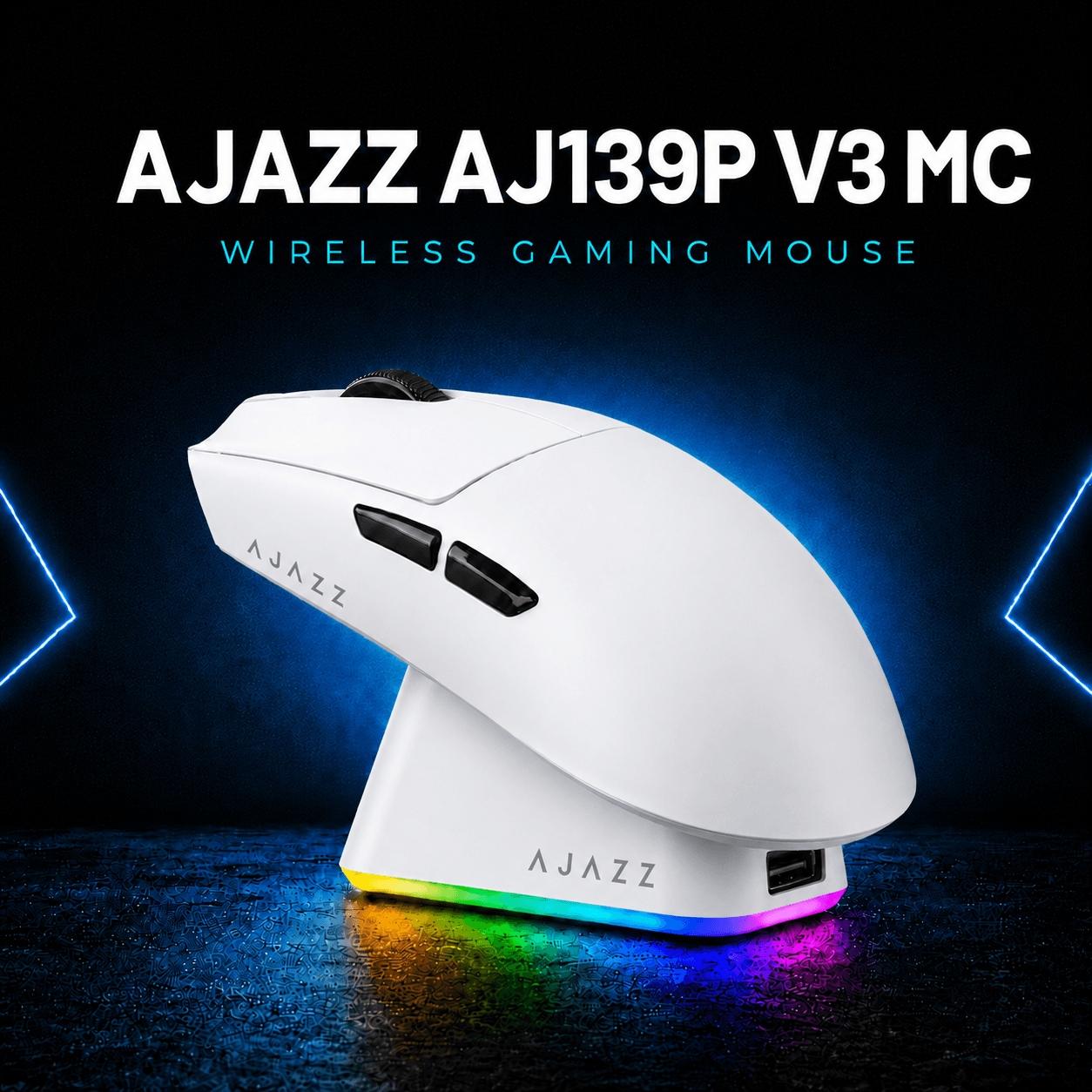 AJAZZ AJ139P V3 MC Gaming Mouse მაგნიტური დამტენი დოკით თეთრი