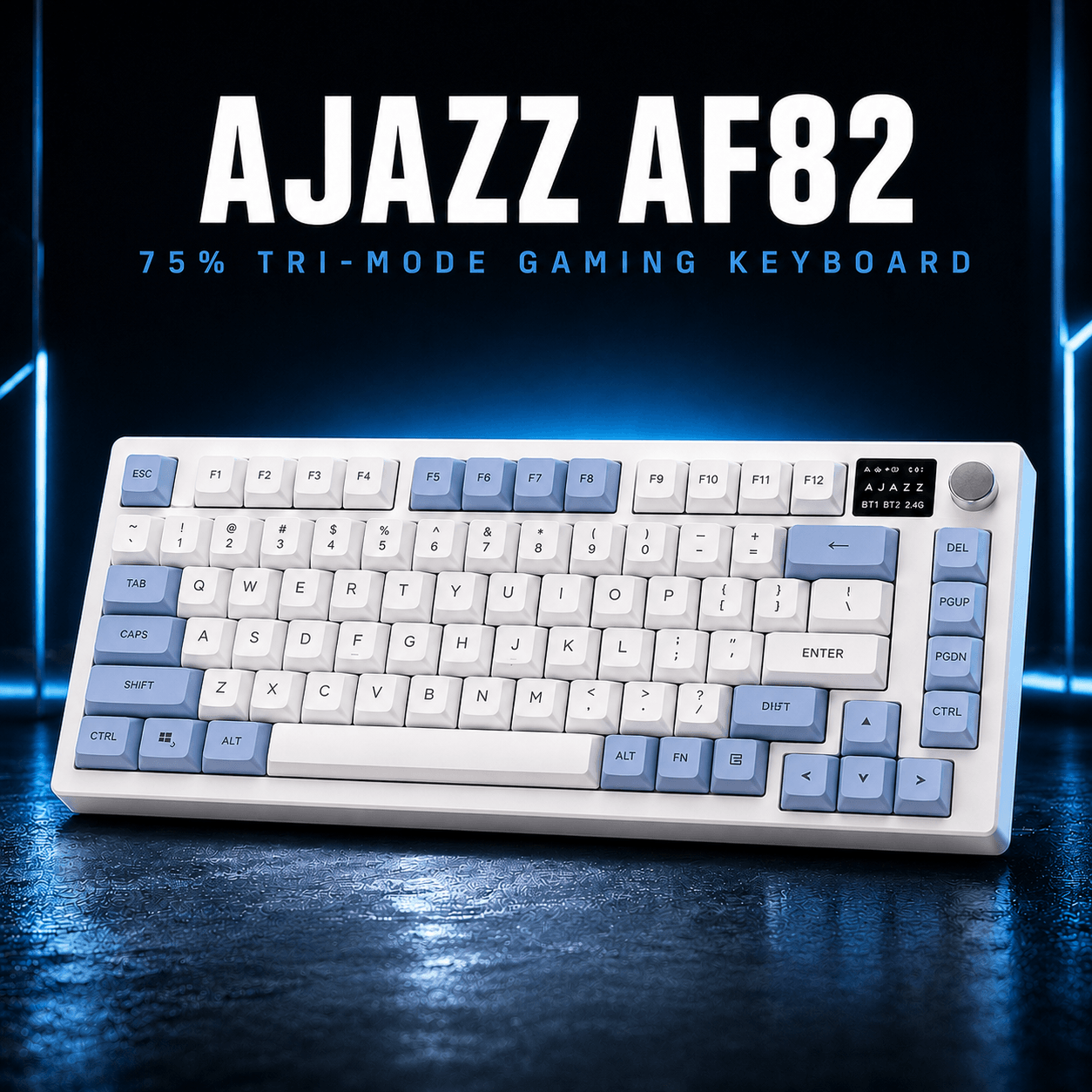AJAZZ AF82 75% გეიმინგ კლავიატურა თეთრი ღია ლურჯი და თეთრი