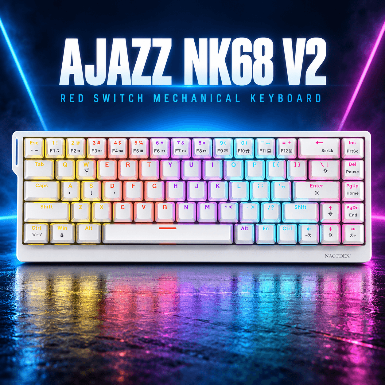AJAZZ NK68 V2 White - თეთრი გეიმინგ კლავიატურა Red სვიჩებით