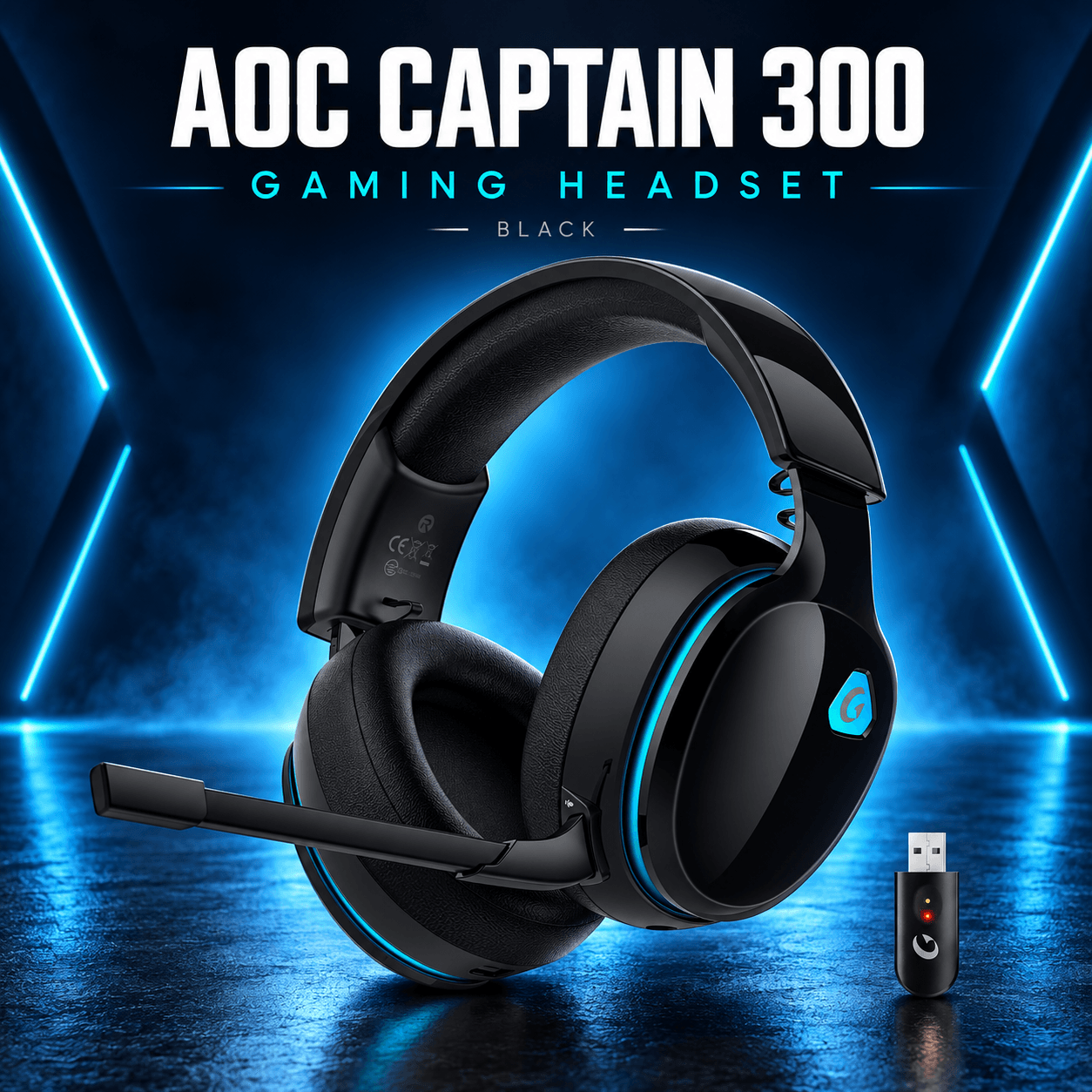 AOC Captain 300 უსადენო გეიმინგ ყურსასმენი, შავი