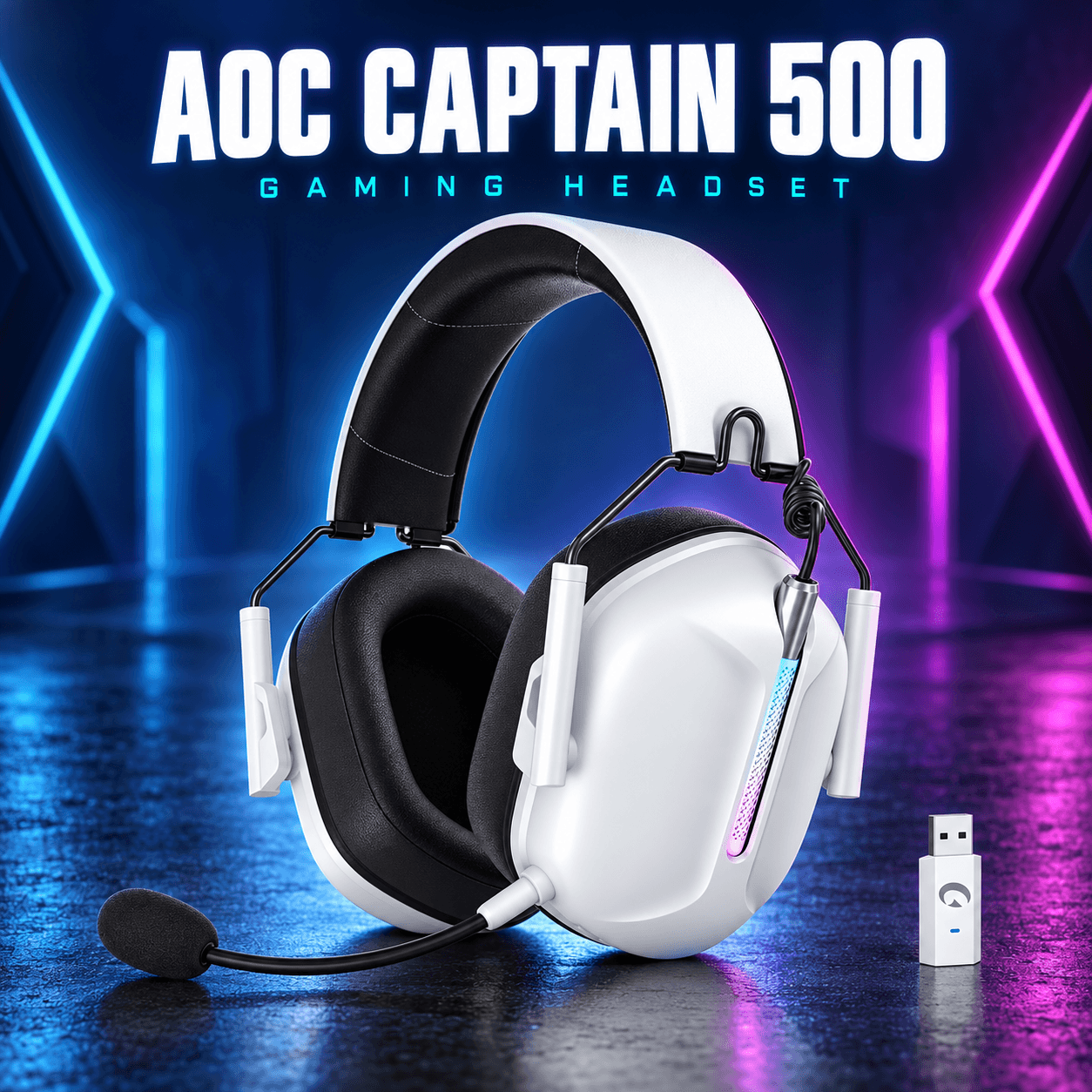 AOC Captain 500 უსადენო გეიმინგ ყურსასმენი, თეთრი, 7.1