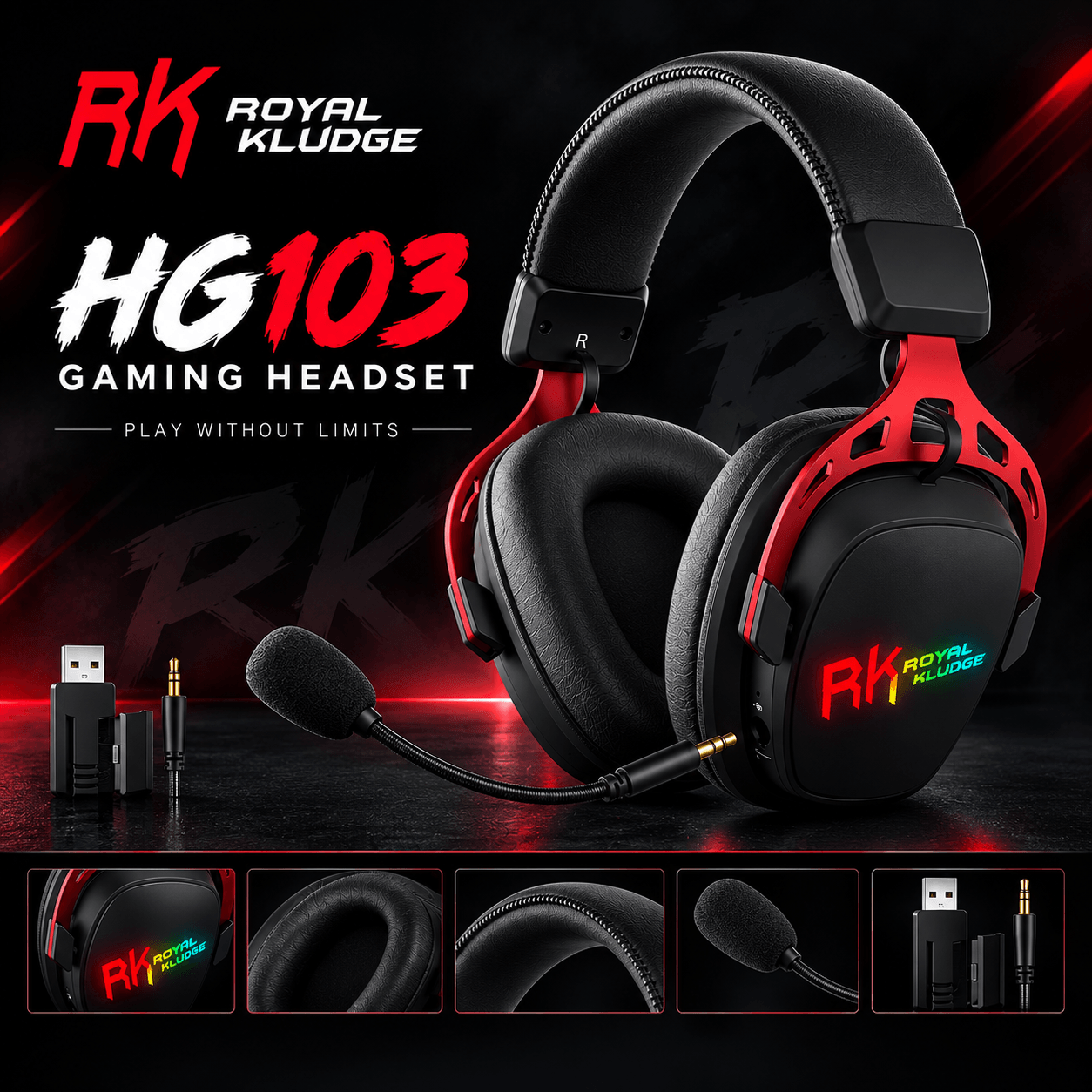 Royal Kludge RK HG103 Gaming Headset - Wireless Gaming Headphones with RGB Lighting